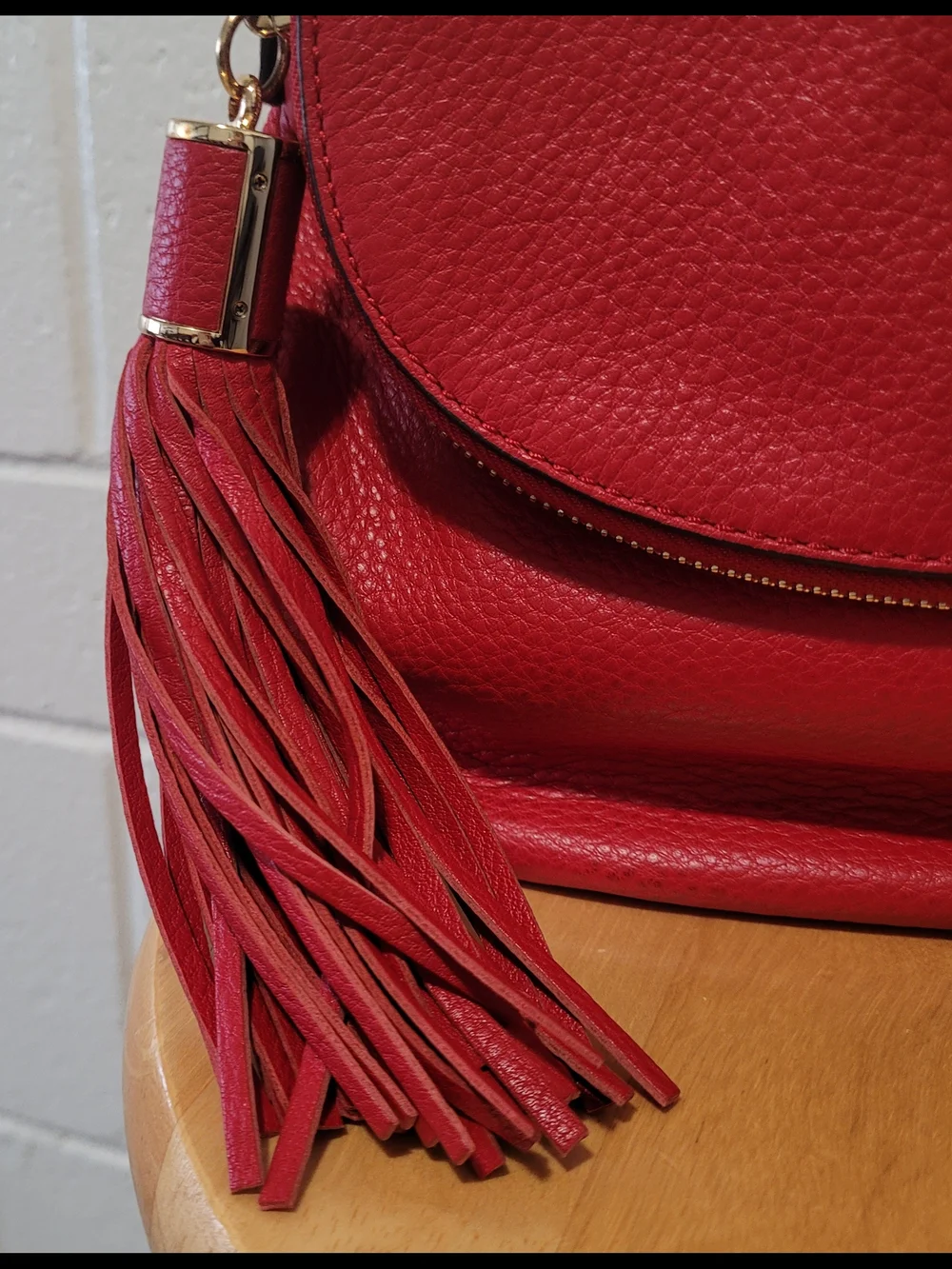 Michael Kors Red Leather Shoulder Bag with Tassel